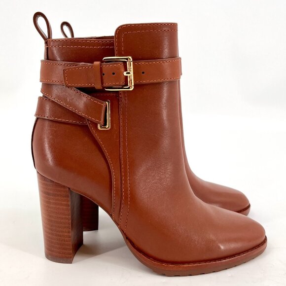 Lauren Ralph Lauren Madisyn Bootie Size 7B Polo Tan Leather Buckled Ankle Strap - Picture 8 of 16